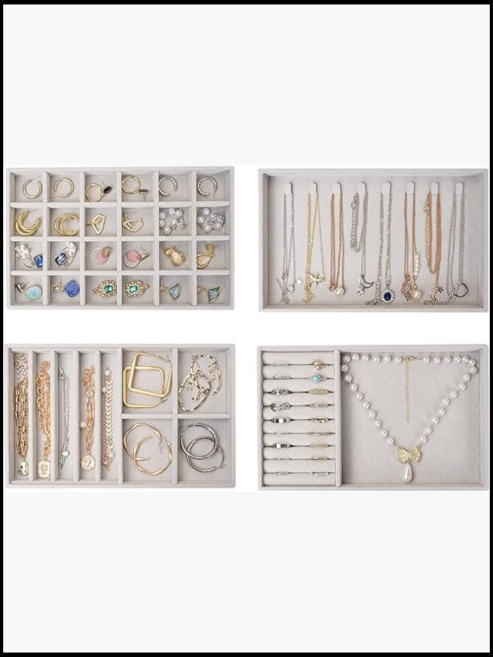 Stackable Jewelry Organizer Trays Velvet Lined Drawer Inserts Display Case
